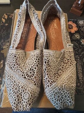 TOMS Taupe Crochet Slip-On Flats